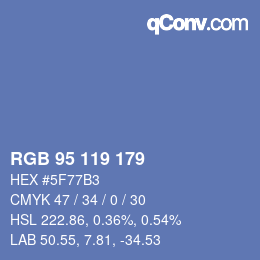 Color code: RGB 95 119 179 | qconv.com