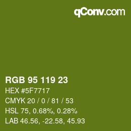 Color code: RGB 95 119 23 | qconv.com