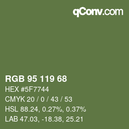 Color code: RGB 95 119 68 | qconv.com