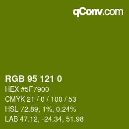 Color code: RGB 95 121 0 | qconv.com