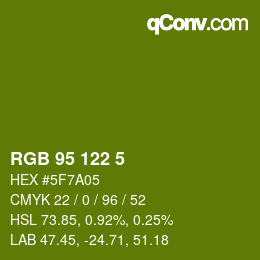 Color code: RGB 95 122 5 | qconv.com