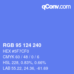 Color code: RGB 95 124 240 | qconv.com