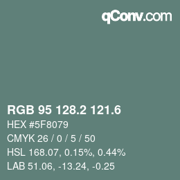 カラーコード: RGB 95 128.2 121.6 | qconv.com
