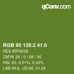 カラーコード: RGB 95 128.2 41.6 | qconv.com