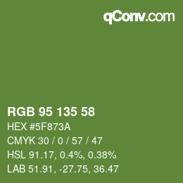 Color code: RGB 95 135 58 | qconv.com