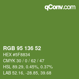 Color code: RGB 95 136 52 | qconv.com