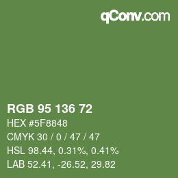 Color code: RGB 95 136 72 | qconv.com