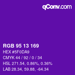 Color code: RGB 95 13 169 | qconv.com