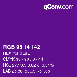Color code: RGB 95 14 142 | qconv.com