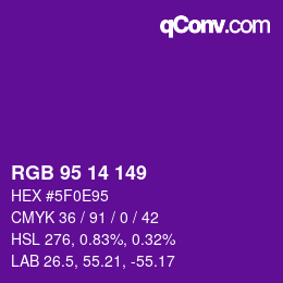 Color code: RGB 95 14 149 | qconv.com