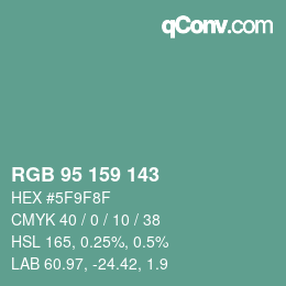 カラーコード: RGB 95 159 143 | qconv.com