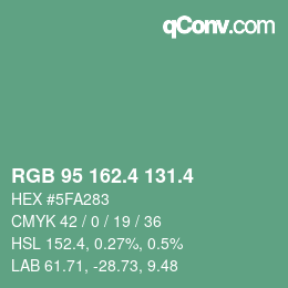 カラーコード: RGB 95 162.4 131.4 | qconv.com