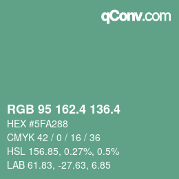 カラーコード: RGB 95 162.4 136.4 | qconv.com