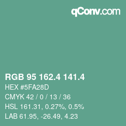 カラーコード: RGB 95 162.4 141.4 | qconv.com