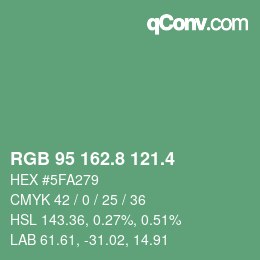 カラーコード: RGB 95 162.8 121.4 | qconv.com