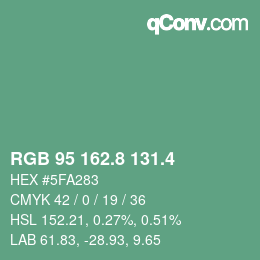 カラーコード: RGB 95 162.8 131.4 | qconv.com