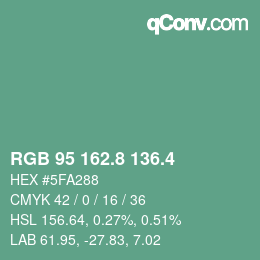 カラーコード: RGB 95 162.8 136.4 | qconv.com