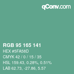 Color code: RGB 95 165 141 | qconv.com