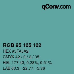 Color code: RGB 95 165 162 | qconv.com