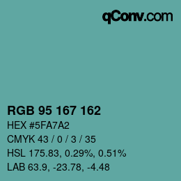 Color code: RGB 95 167 162 | qconv.com