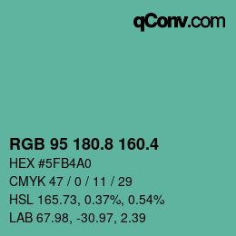 カラーコード: RGB 95 180.8 160.4 | qconv.com