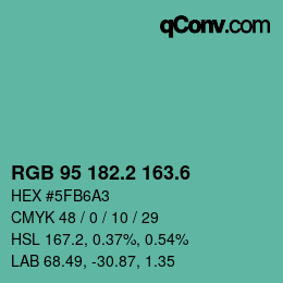 カラーコード: RGB 95 182.2 163.6 | qconv.com