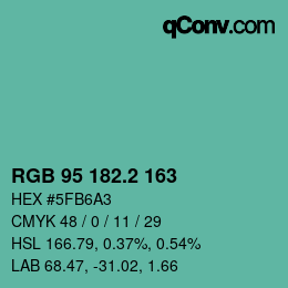 カラーコード: RGB 95 182.2 163 | qconv.com