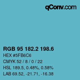 カラーコード: RGB 95 182.2 198.6 | qconv.com