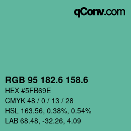 カラーコード: RGB 95 182.6 158.6 | qconv.com