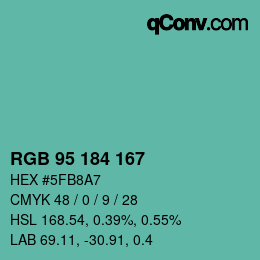 カラーコード: RGB 95 184 167 | qconv.com