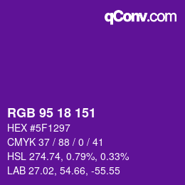 Color code: RGB 95 18 151 | qconv.com