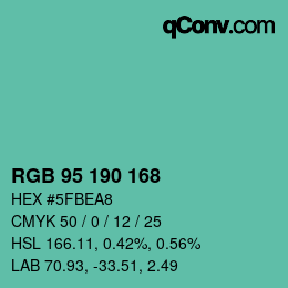 Color code: RGB 95 190 168 | qconv.com