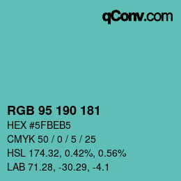 Color code: RGB 95 190 181 | qconv.com