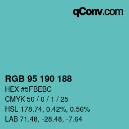 Color code: RGB 95 190 188 | qconv.com
