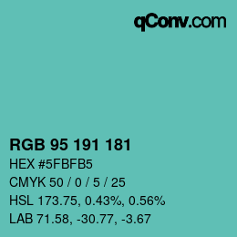 Color code: RGB 95 191 181 | qconv.com