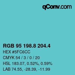 カラーコード: RGB 95 198.8 204.4 | qconv.com