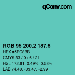 カラーコード: RGB 95 200.2 187.6 | qconv.com