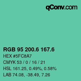 カラーコード: RGB 95 200.6 167.6 | qconv.com