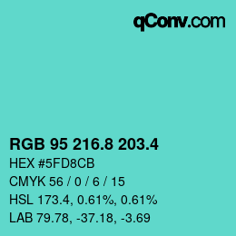 カラーコード: RGB 95 216.8 203.4 | qconv.com
