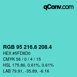 カラーコード: RGB 95 216.8 208.4 | qconv.com