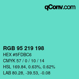 Color code: RGB 95 219 198 | qconv.com