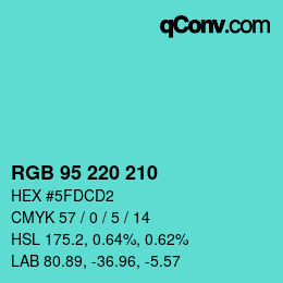 Color code: RGB 95 220 210 | qconv.com