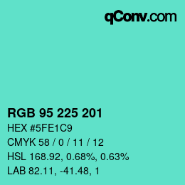 Color code: RGB 95 225 201 | qconv.com