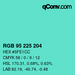 Color code: RGB 95 225 204 | qconv.com