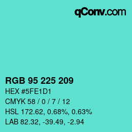 Color code: RGB 95 225 209 | qconv.com