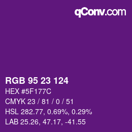Color code: RGB 95 23 124 | qconv.com