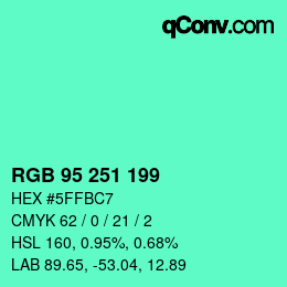 Color code: RGB 95 251 199 | qconv.com