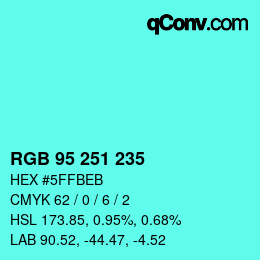 Color code: RGB 95 251 235 | qconv.com