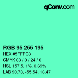 Color code: RGB 95 255 195 | qconv.com
