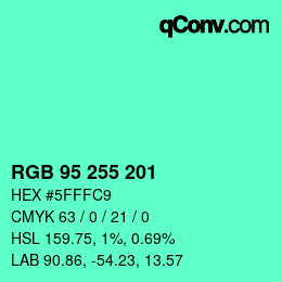 Color code: RGB 95 255 201 | qconv.com